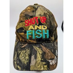Shut Up And Fish Camo Trucker Hat Mens Snapback Mesh Fishing Cap Green Brown